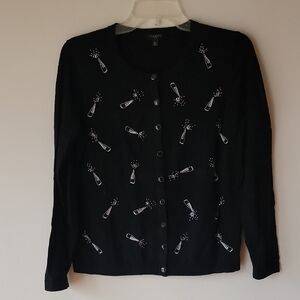 Talbots Black Cardigan with Embellishments